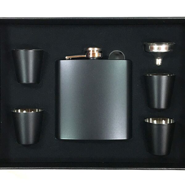 6 oz. Matte Black Flask Set in Black Presentation Box Thumbnail